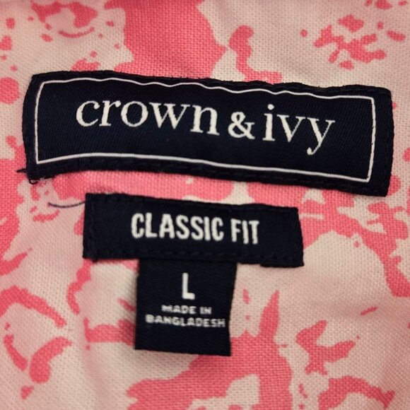 Crown & Ivy Mens Pink Floral Hawaiian Style Camp Shirt Short-Sleeve Large - Picture 9 of 9